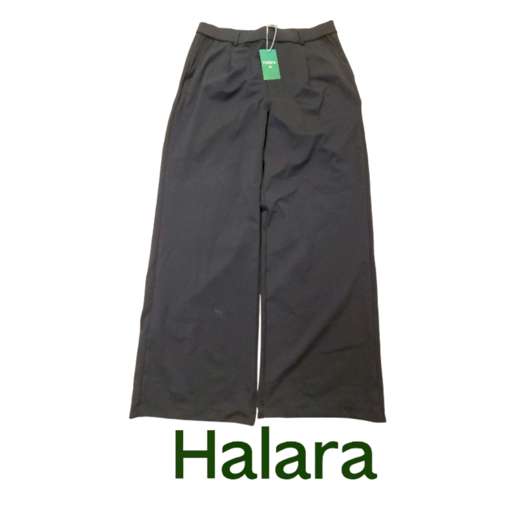 NWT Halara Waisted Plicated Side Pocket Wide Leg Work Pants - Black - Size L